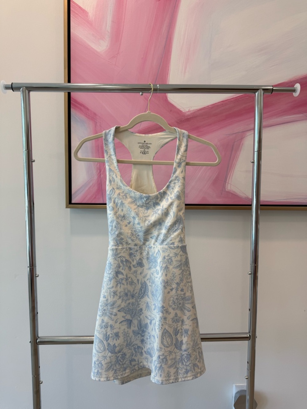 ANTONIO MELANI Cream and Light Blue Racerback Dress, size xs